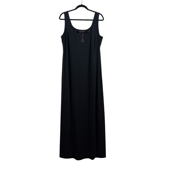 Alex Evenings Vintage Black Beaded Scoop Neck Maxi Slip Dress Size 18W 90s Retro - Picture 10 of 12